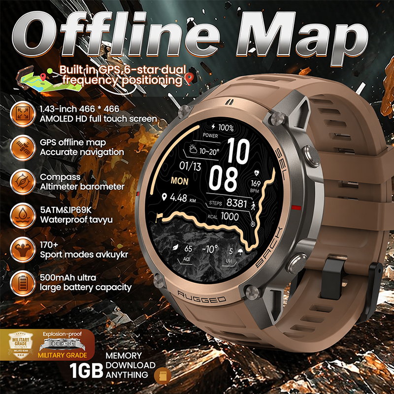 Korean Men Lifestyle - Relógio Inteligente Masculino com GPS, Mapas