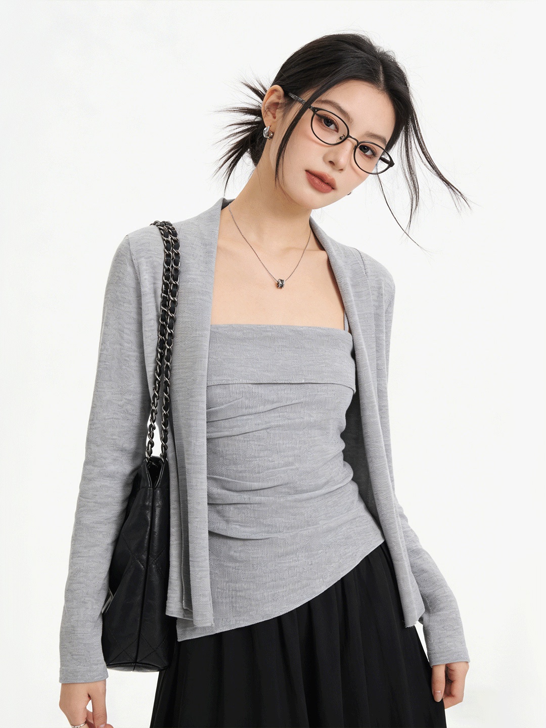 Korean Lifestyle & Kids Boutique - Conjunto de Cardigã Curto Tricotado Amigável