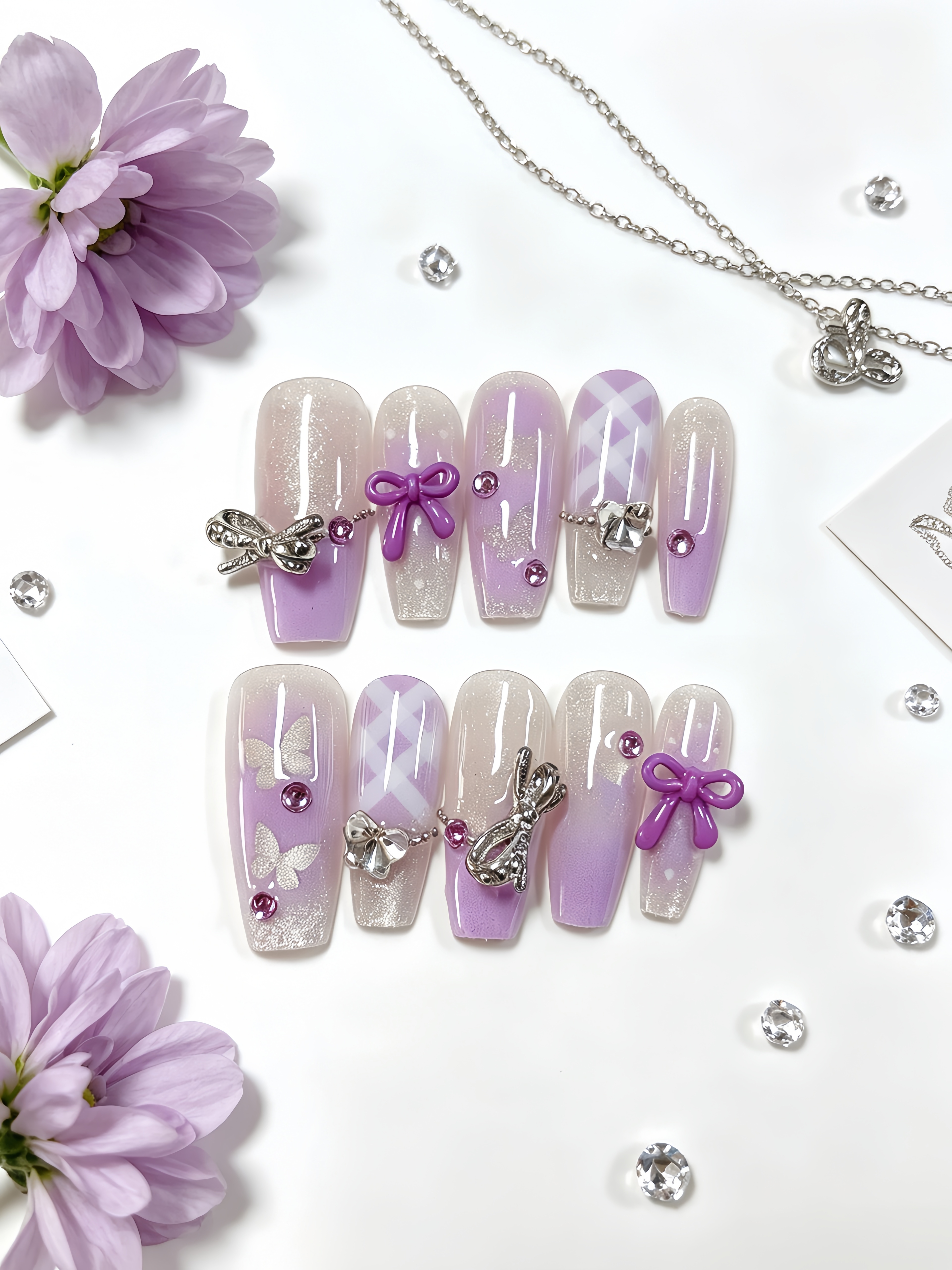 Korean Girls Lifestyle - 10 Unhas Postiças Trapezoidais de Tamanho