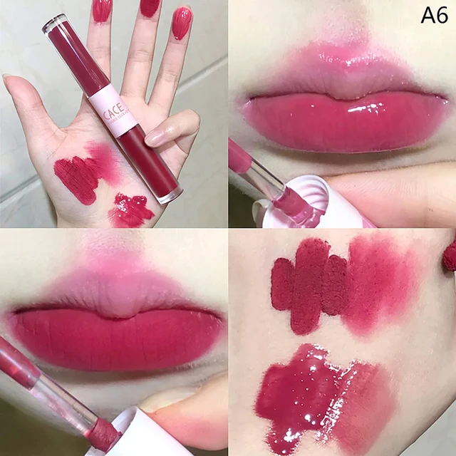 Lip Tint Korean - Matte Velvet Double Head Lip Gloss,